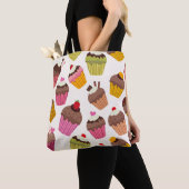 Cupcake patroon, Muffin patroon, Chocolade, Harten Tote Bag (Dichtbij)