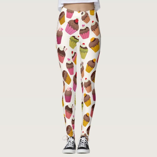 Cupcake Patroon, Muffin Patroon, Chocolade, Hartje Leggings (Voorkant)