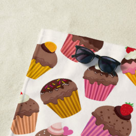Cupcake Patroon, Muffin Patroon, Chocolade, Hartje Strandlaken