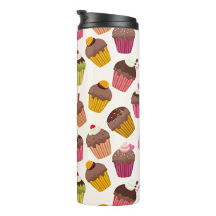 Cupcake Patroon, Muffin Patroon, Chocolade, Hartje Thermosbeker