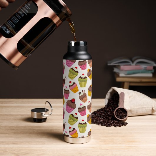Cupcake Patroon, Muffin Patroon, Chocolade, Hartje Waterfles (Koffie)
