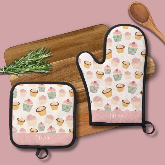 Cupcake-patroon Ovenwant & Pannenlap Set