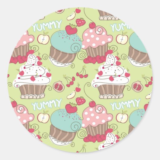 Cupcake-patroon Ronde Sticker (Voorkant)