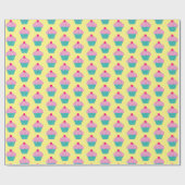 Cupcake Patroon Roze Blauw Geel Cadeaupapier (Vlak)