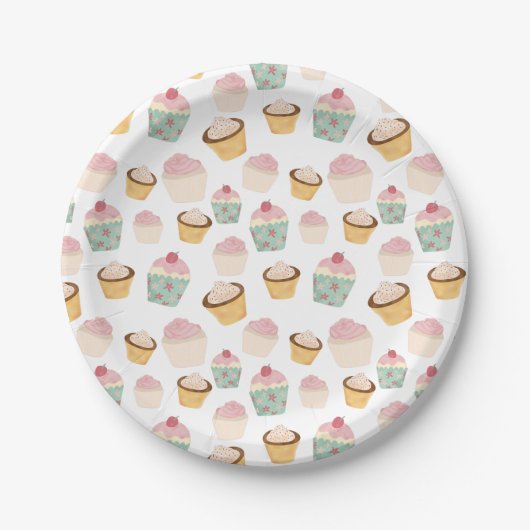Cupcake Pattern Birthday Papieren Bordje (Voorkant)