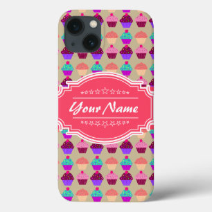 Cupcake Pattern Hot Pink Persoonlijke naam iPhone 13 Hoesje