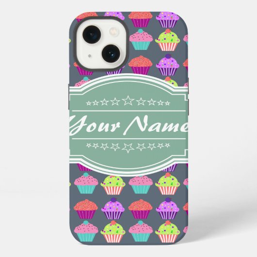 Cupcake Pattern MintPersonalized Name iPhone Hoesje (Achterkant)