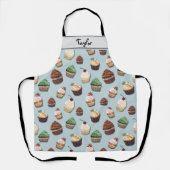 Cupcake Pattern Toevoegen Jouw naam Steel Blue Bak Schort (Voorkant)
