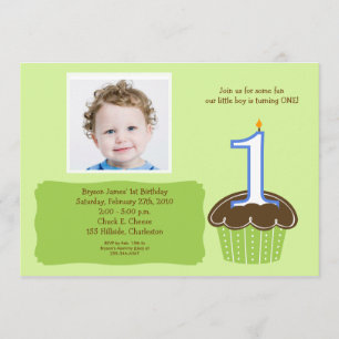 Cupcake PHOTO Birthday Invitation Babies 1st Kaart