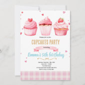 Cupcake pink party theme invitation kaart (Voorkant)