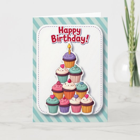 Cupcake Piramide Verjaardagskaart Kaart (Voorkant)