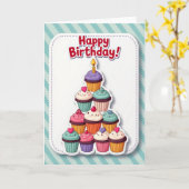 Cupcake Piramide Verjaardagskaart Kaart (Gele Bloem)