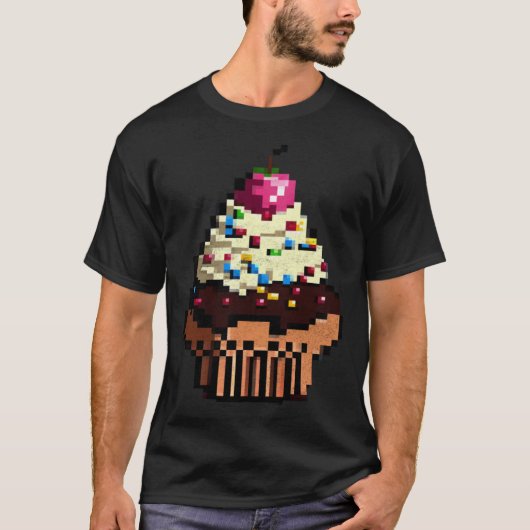 Cupcake Pixel 8 bit Retro Hongerige Byte Game Cake T-shirt (Voorkant)