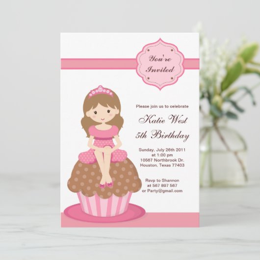 Cupcake Princess Birthday Uitnodiging (Staand voorkant)