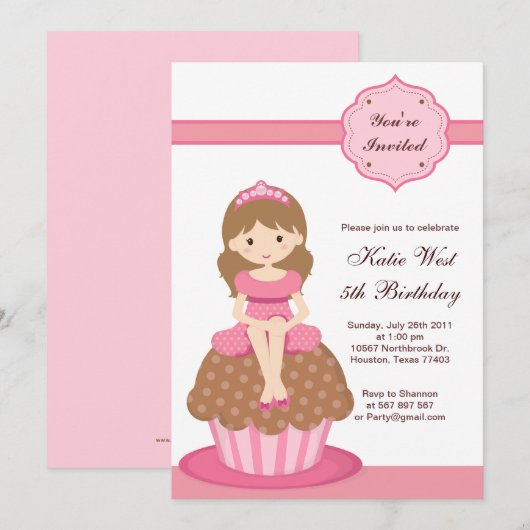 Cupcake Princess Birthday Uitnodiging (Voorkant / Achterkant)