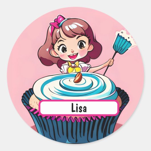 Cupcake Princess met Nametag Magnet Ronde Sticker (Voorkant)