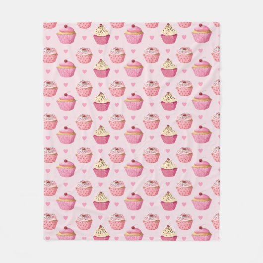 Cupcake Print Pink Blanket Fleece Deken (Voorkant)