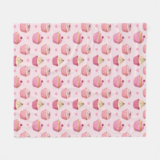 Cupcake Print Pink Blanket Fleece Deken (Voorkant (Horizontaal))