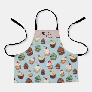 Cupcake Print Voeg Jouw naam Steel Blue Bakery Schort