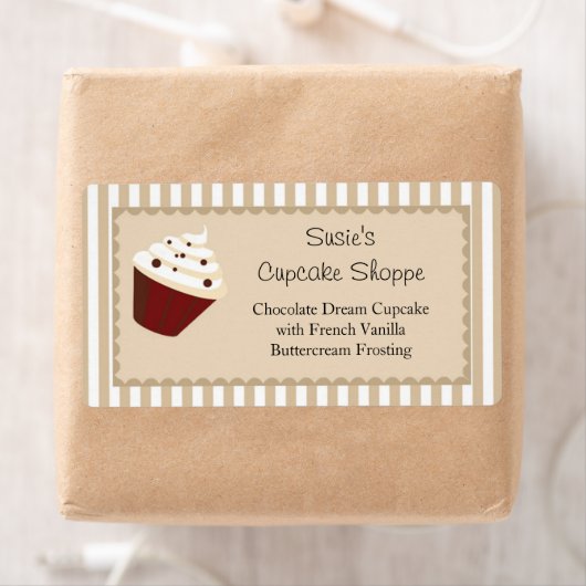 Cupcake product labels, zachte mokka strepen etiket (Insitu)