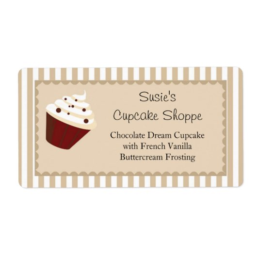Cupcake product labels, zachte mokka strepen etiket (Voorkant)