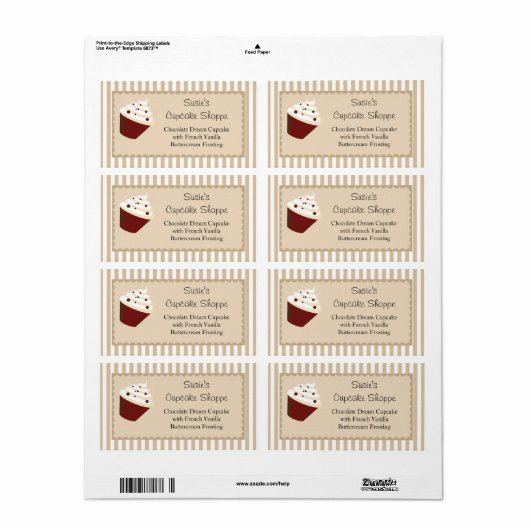 Cupcake product labels, zachte mokka strepen etiket (Full Sheet)
