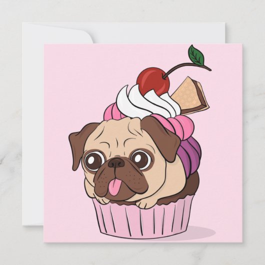 Cupcake Pug Holiday Kaart (Voorkant)