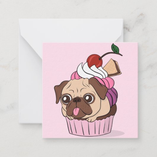 Cupcake Pug Notitiekaartje (Voorkant)