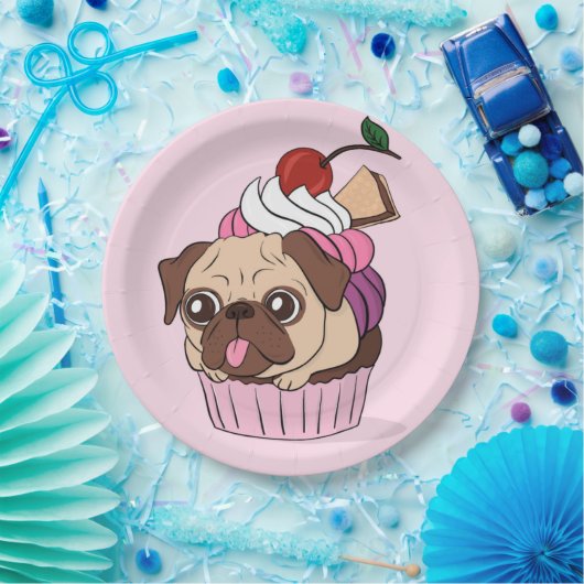 Cupcake Pug Papieren Bordje (Feest)