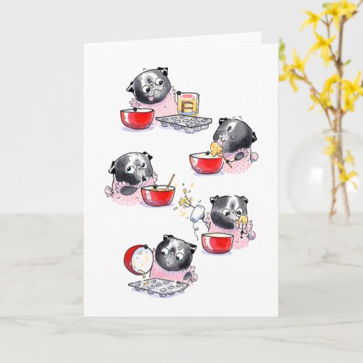 Cupcake Pug verjaardagskaart Kaart (Gele Bloem)