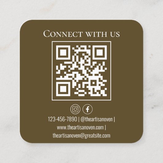 Cupcake QR Code Olijfgroene bakkerij Vierkante Visitekaartje (Achterkant)