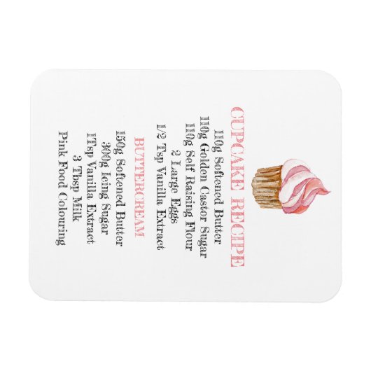 CUPCAKE RECIPE KITCHEN FLEXIBELE FRIDGE MAGNET MAGNEET (Horizontaal)