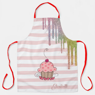 Cupcake, regenboog glitterslierten, strepen schort