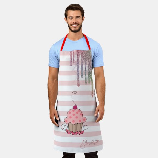 Cupcake, regenboogstrooisel, strips schort (Gedragen)