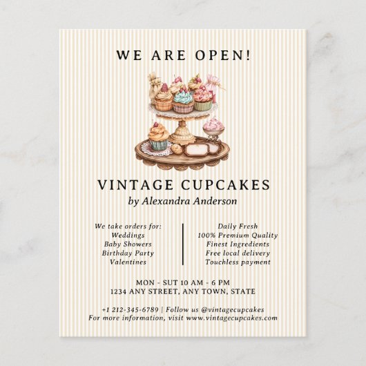  cupcake retro bakkerij flyer (Voorkant)