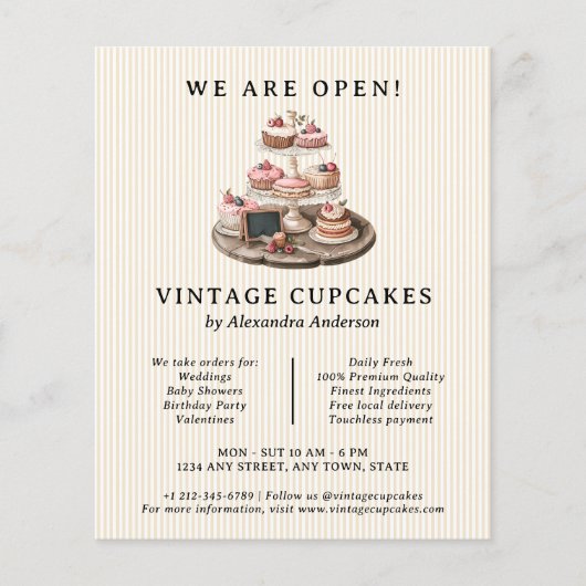 Cupcake Retro Bakkerij Gebak Snoepjes Flyer (Voorkant)