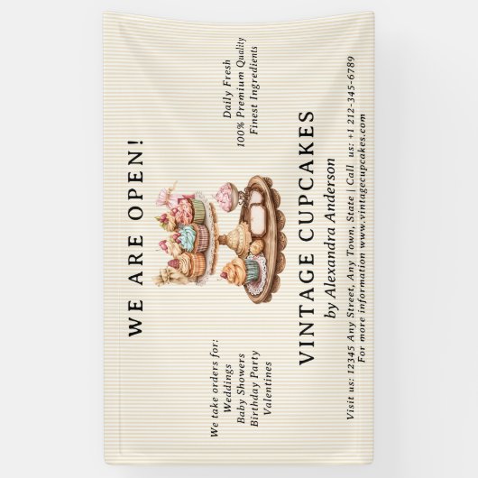 cupcake retro bakkerij spandoek (Verticaal)