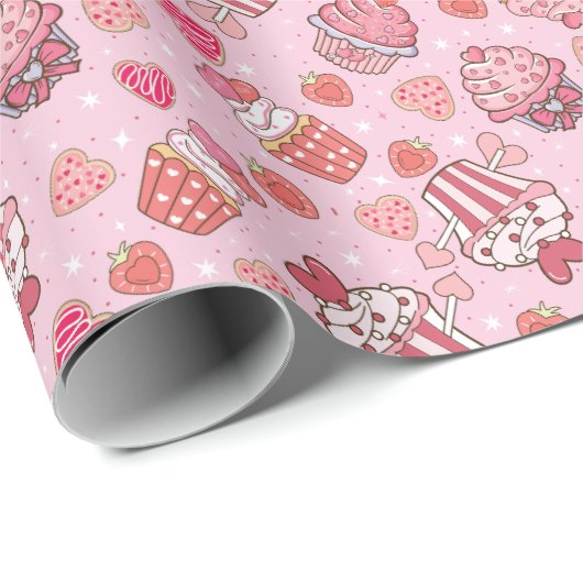 Cupcake Retro Valentijns inpakpapier (Rol Hoek)