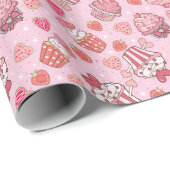 Cupcake Retro Valentijns Verpakkings Papier (Rol Hoek)