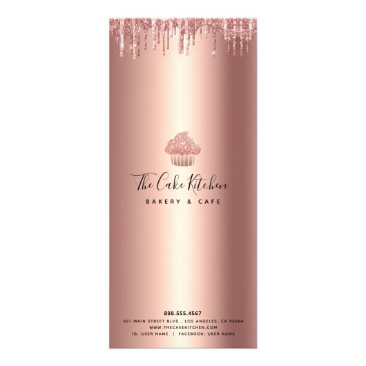 Cupcake Roos Gold Copper Glitter Bakery Chef Menu (Achterkant)