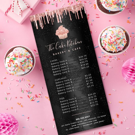Cupcake Roos Gold Glitter Bakery Chef Black Menu