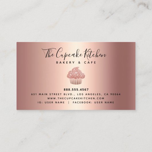 Cupcake Roos Gold Glitter Drift Bakery Chef Black Klantenkaartje (Achterkant)