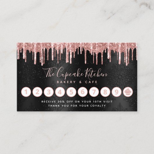 Cupcake Roos Gold Glitter Drift Bakery Chef Black Klantenkaartje (Voorkant)