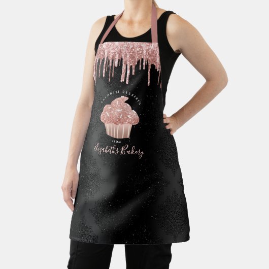 Cupcake Roos Gold Glitter Drift Black Bakery Chef Schort (Insitu)