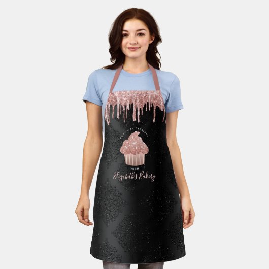 Cupcake Roos Gold Glitter Drift Black Bakery Chef Schort (Gedragen)