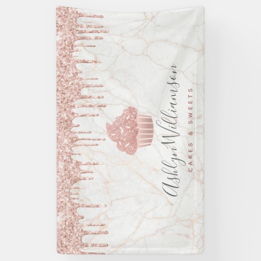 Cupcake Roos Gold Glitter Drift marmer Bakery Chef Spandoek (Verticaal)