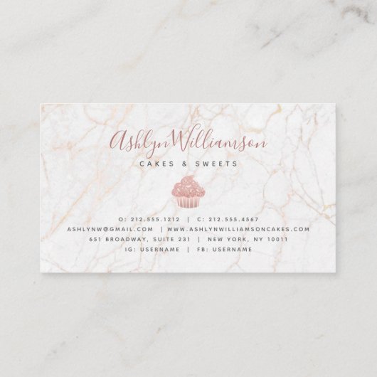 Cupcake Roos Gold Glitter Drift marmer Bakery Chef Visitekaartje (Achterkant)