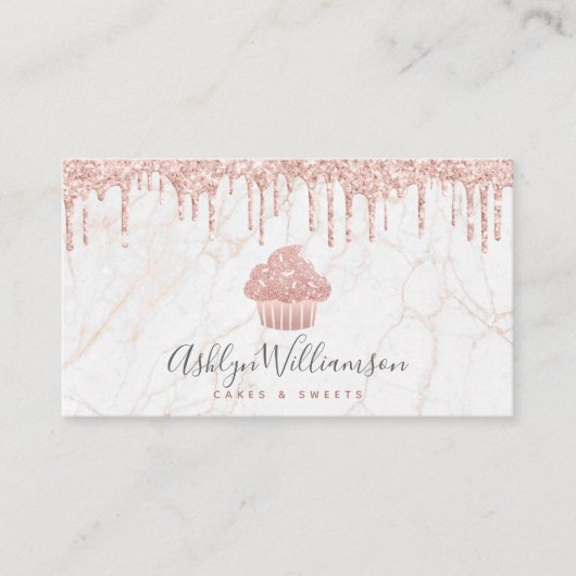 Cupcake Roos Gold Glitter Drift marmer Bakery Chef Visitekaartje (Voorkant)