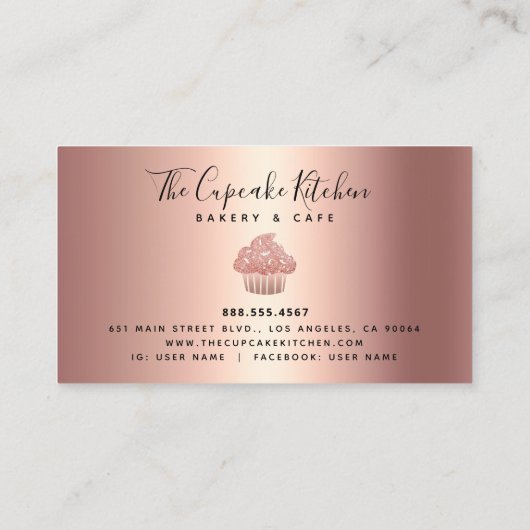 Cupcake Roos Gold Koper Glitter Drift Bakery Chef Klantenkaartje (Achterkant)