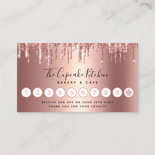 Cupcake Roos Gold Koper Glitter Drift Bakery Chef Klantenkaartje (Voorkant)